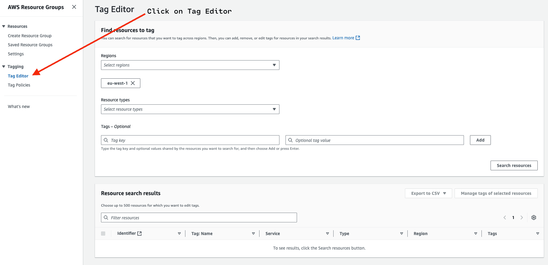 Step 1, Click on Tag Editor