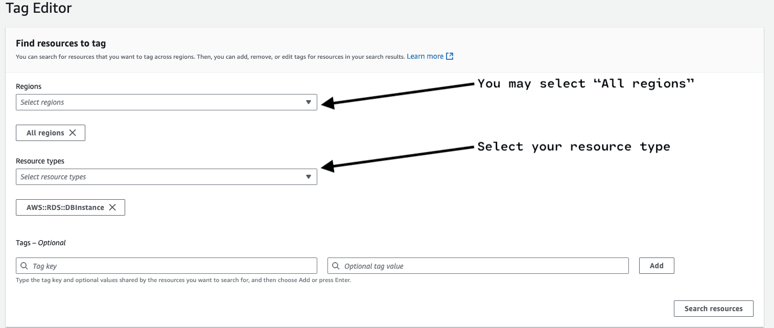 Step 2, Select your regions and resource types